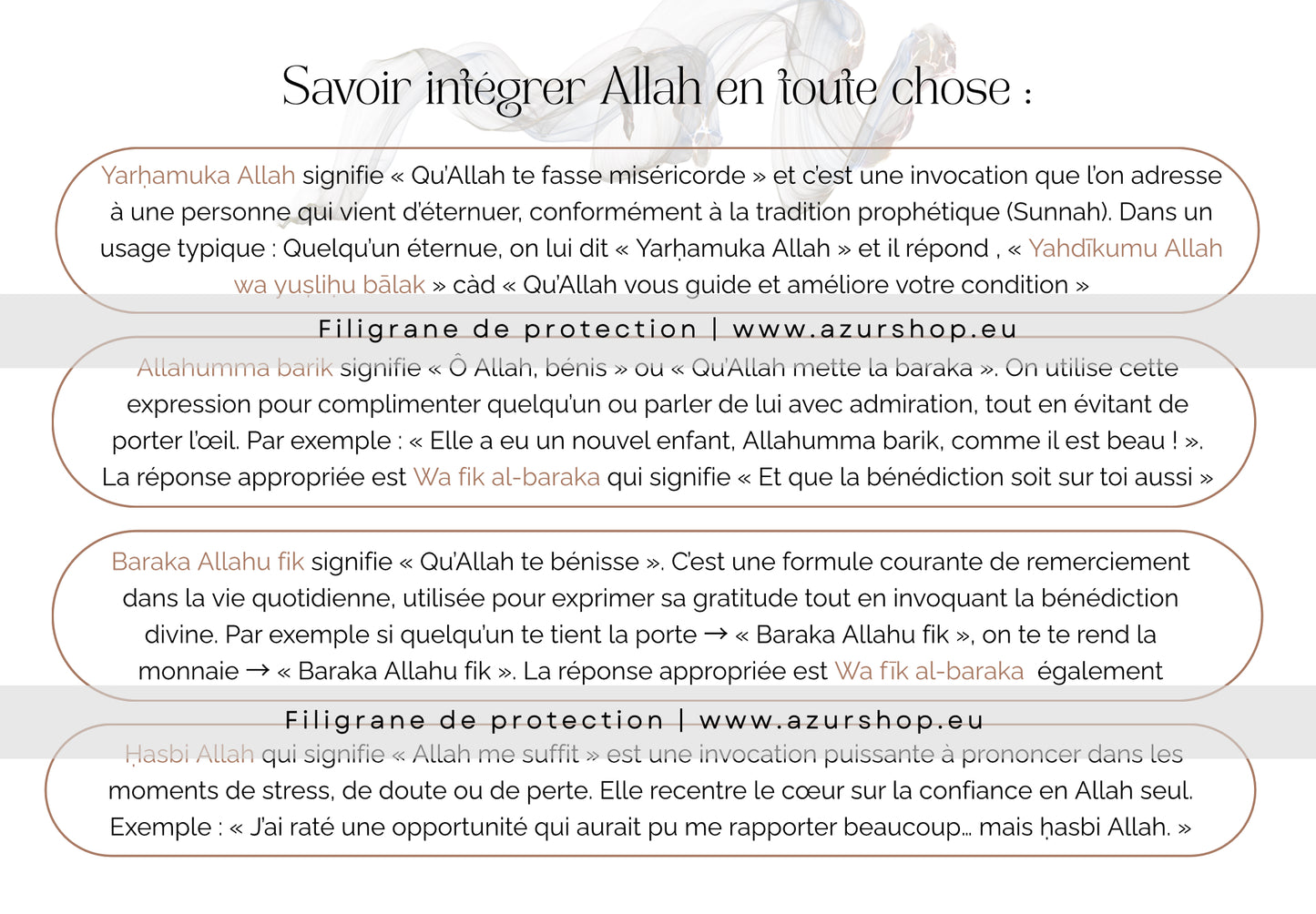 Fiches de Dhikr & Invocations