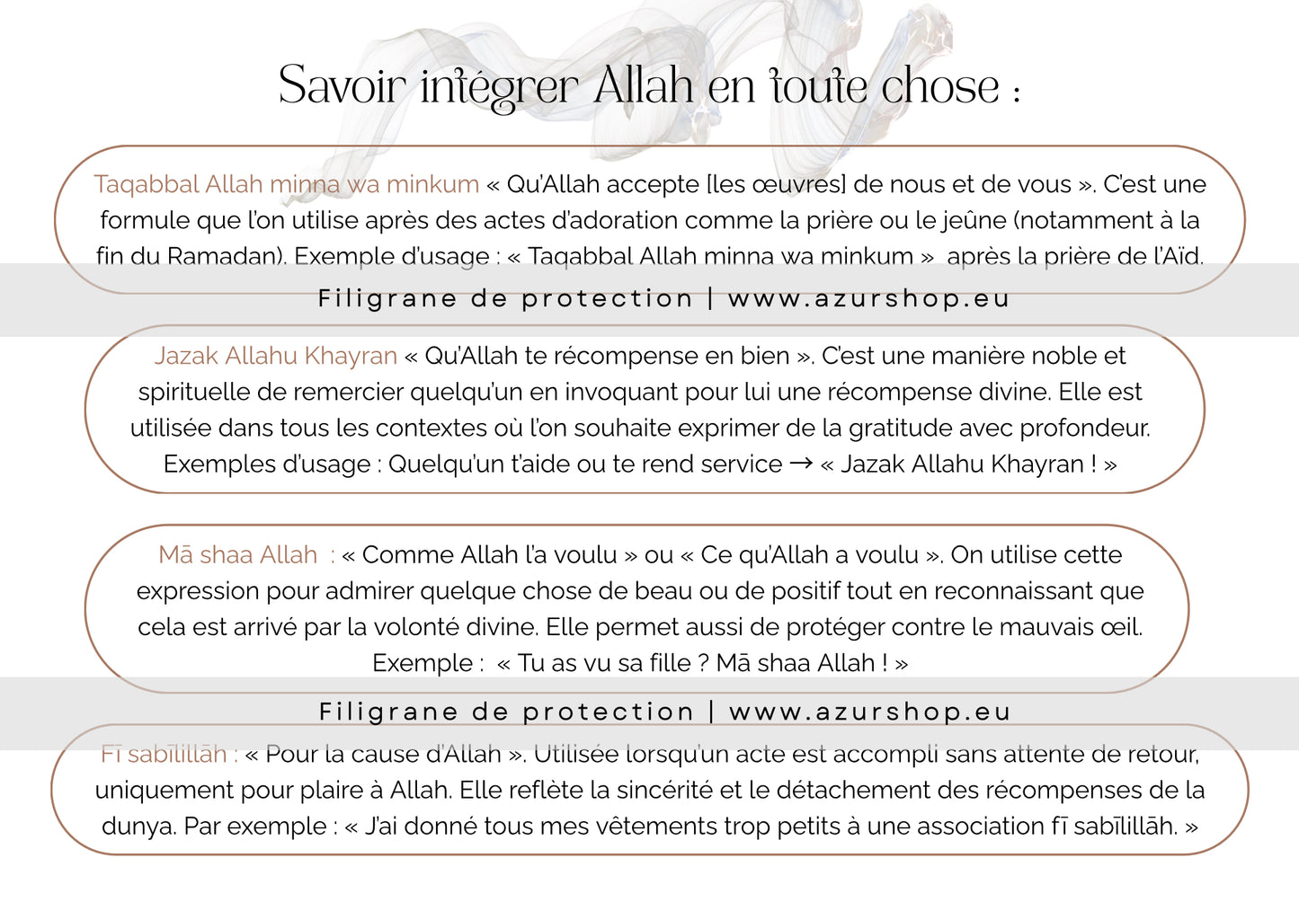 Fiches de Dhikr & Invocations