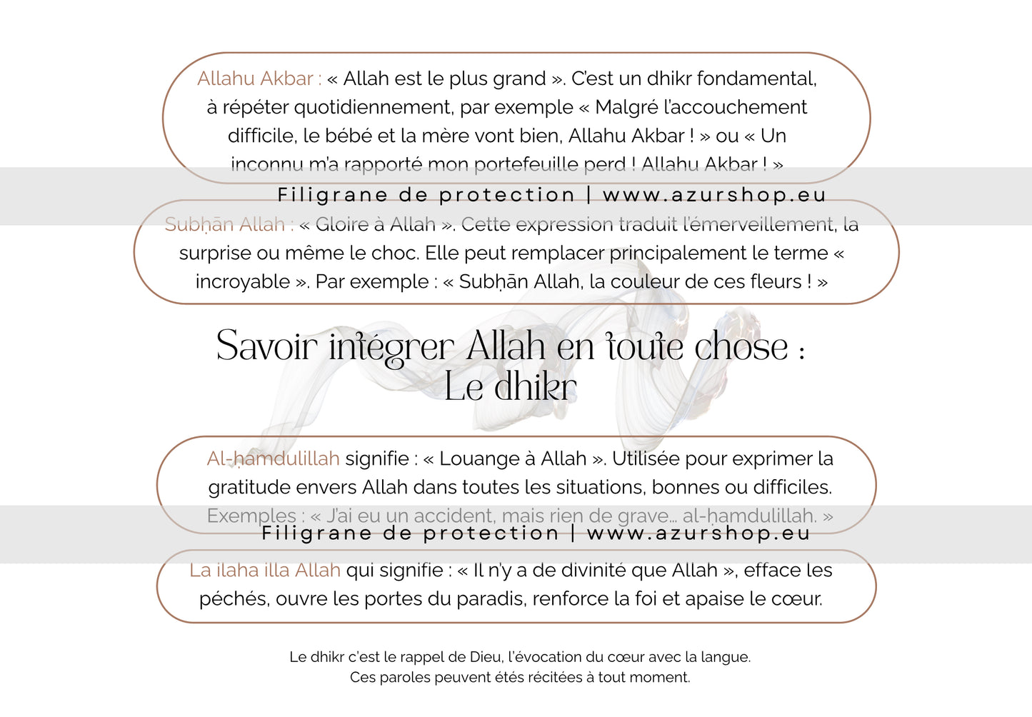 Fiches de Dhikr & Invocations