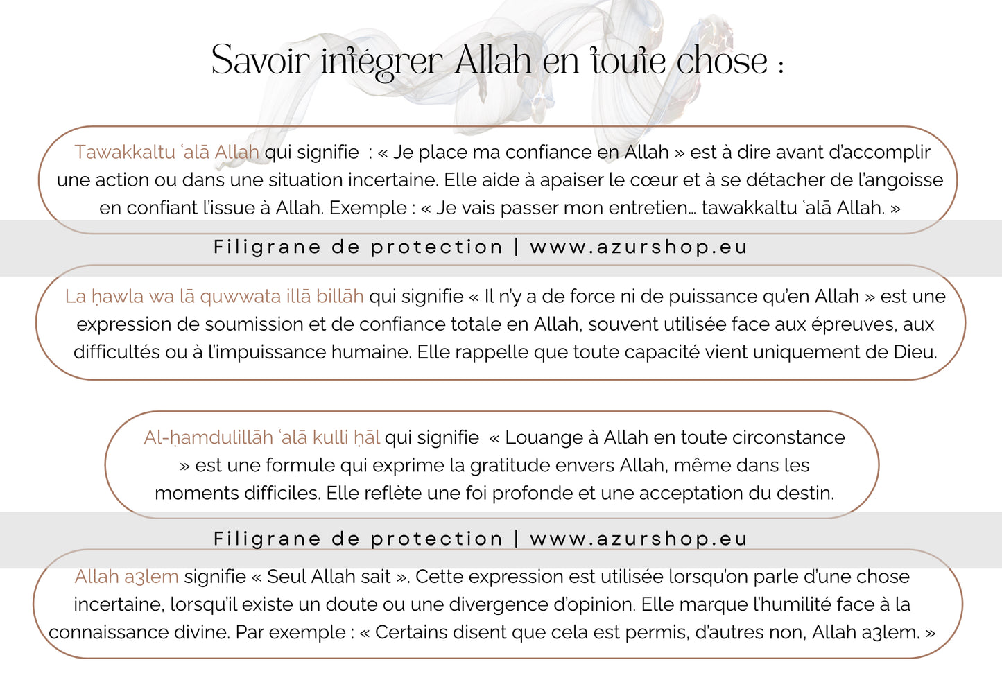 Fiches de Dhikr & Invocations